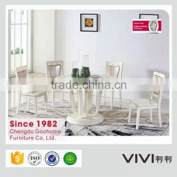 2016 hot-sale White solid wood round dining table with tempered glass