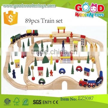 good quality kids toy OEM 89pcs Train set educational wooden train toy set EZ5087