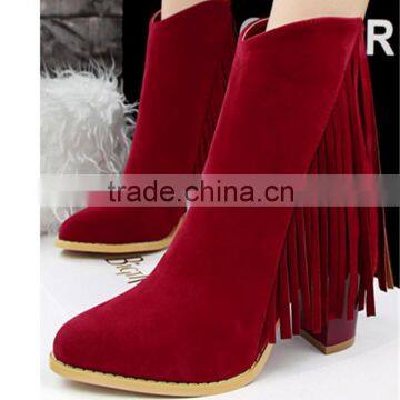 70mm Girl Tassel Thick Heel Red Suede Nude Mature Sexy Women High Heels Boots photo-2