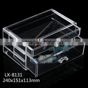 2016 newest Taizhou PS wholesale cosmetic organnizer 2 drawers clear makeup boxes