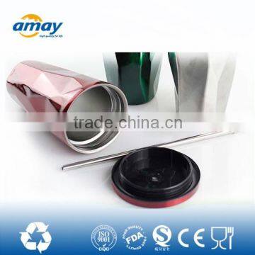 Double wall stainless steel mug with straw , tumbler with lid and straw