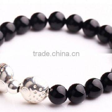 Wholesale fashion semi precious stone black agate beads bracelet jewelry