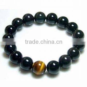 Hot seller natural stone black agate round beads bracelet jewelry