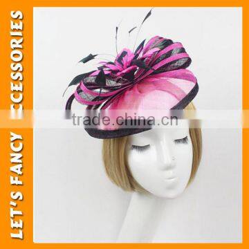 PGHD0652 Bridal Design Satin Flower Headband With Veil Fascinator Hair Decoration photo-3