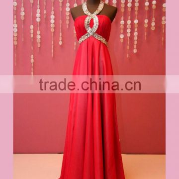 Halter sequins red corset prom dress