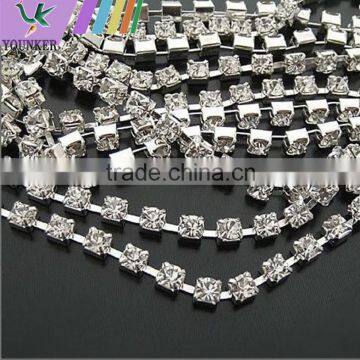 30 FEET 10 Yard SS6 2mm Clear Crystal Silver Plated Rhinestone Chain Trims Cup Chain Wedding Garments Decoration YSCHC1013