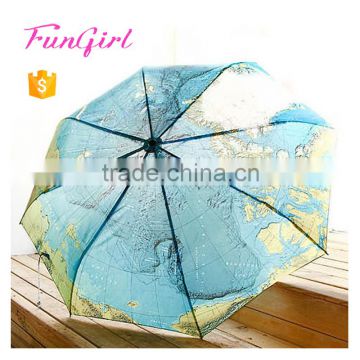 Unique Design Fashional Windproof Umbrella With World Map 3 Fold Umbrella