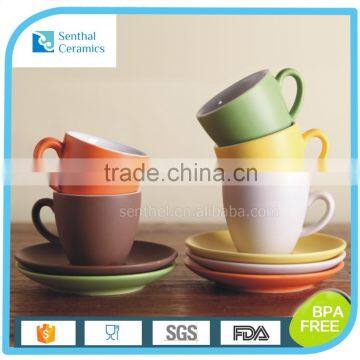 2016 new coloured glaze ceramic coffee cup and saucers