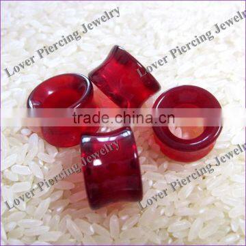 Hollow Design Red Color High Polish Pyrex Glass Ear Tunnel Piercing [GB-530A]