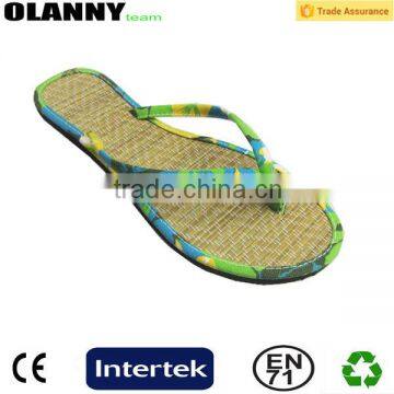 Cheap Soft Brown Green Straw Flip Flops
