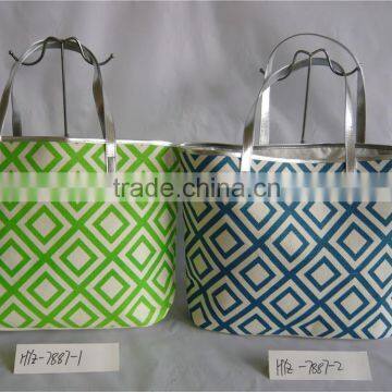Silver handle printing fabric paper straw tote bag