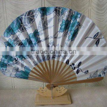 Beautiful lady bamboo fabric fan with flower