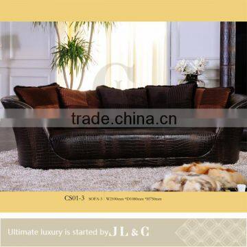 New luxury genuine leather sofa, three-seat Sofa with oxhide leather, JS01-23 from china supplier-JL&C Furniture