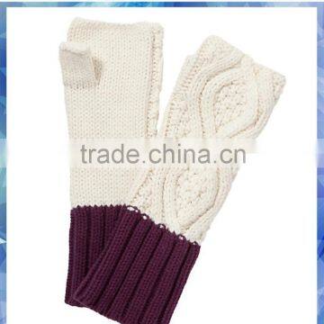 Long Cuff Cable Knitted Half Finger Gloves for Women