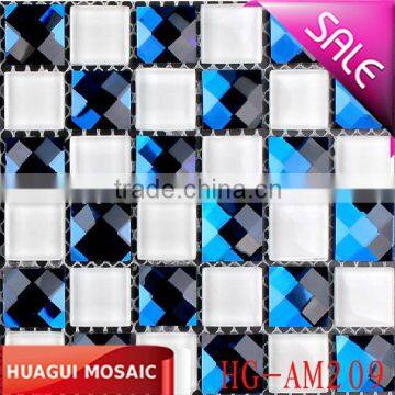 Sapphire mirror and white transparent crystal glass mosaic tile for bar wall or bar counter decoration