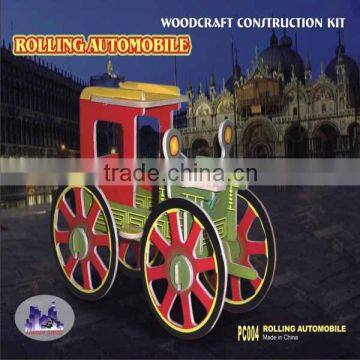 3D Wooden Puzzle - Rolling Automobile - Wood Craft - Self Construction Kit