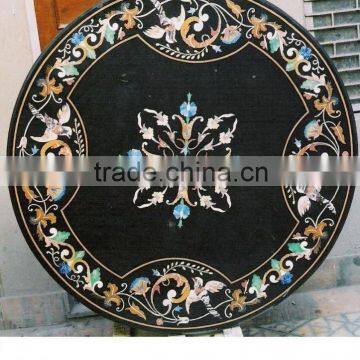 Round Marble Inlay Table Top, Black Marble Inlay Table Top