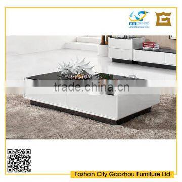 glass top wood coffee table high gloss with drawers