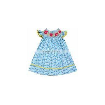 girls turquoise blue daisy floral dress smocked child girls dress