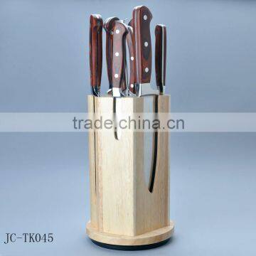 7PCS color wood handle knife set with revolve wood block