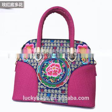 Hot Sale Lady Canvas handbags embroidery different color handbag with strap