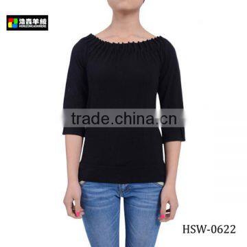 Women Knit Ruff Collar Cashmere Pullover Sweater, Women Tie Dye Black Cashmere Sweater