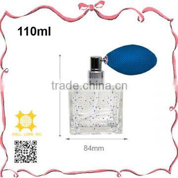 Colorful sprinkle dots perfume glass atomizer with royal blue bulb