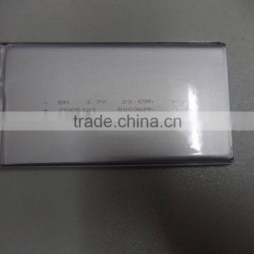 li-polymer li-po 7565121 battery cell 8000mAh 3.7V rechargeable battery