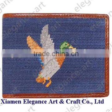 Custom Elephant Red Needlepoint Wallet With Genuine Leather photo-4