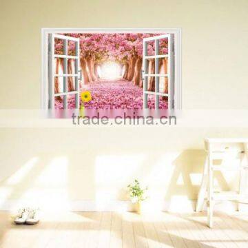 3d Fake Window Cherry Tree Street Wall Stickers