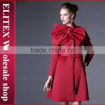 2015 European Design Red Bowknot Woven Wool Fabric For Winter Overcoat