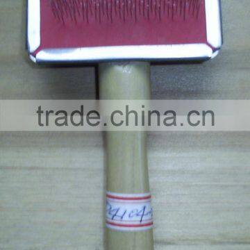 Pet Slicker brush with vanished wooden handle