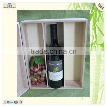 Natural Unfinished Hinged 3 Bottles Compartments Wood Wine Case photo-5
