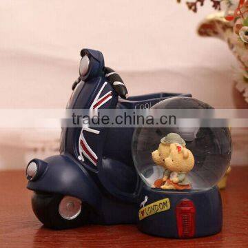 Resin motorcycle with couple bear cheap snow globes wholesale