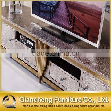 Hotel Furniture Led tv Stand tv Table With Gold Metal Frame pu Cover Top photo-5