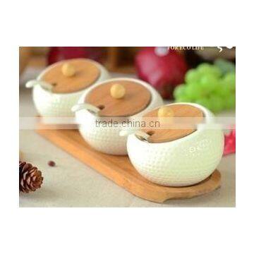 ceramic canister set with bamboo lids, bamboo spice set with ceramic jar, spice rack set