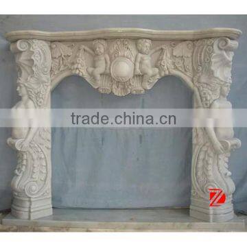 hand carved stone figure fireplace mantel