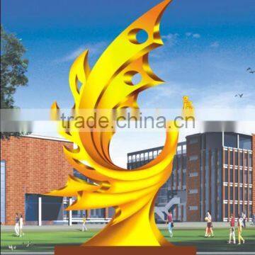 Hot products gold color phenix stainless steel garden sculptures decoration