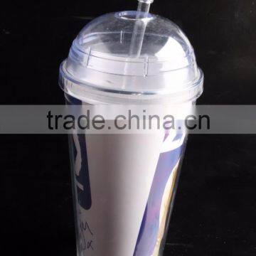 16 Oz Plastic Clear Dome Lid Double Wall Tumbler With Straw photo-5