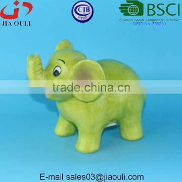 BSCI Audit Factory Glazed Light Green Ceramic Elephant Bank, Child to Cherish Coin Bank photo-2