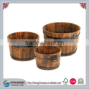 FIR WOOD APPLE BARREL PLANTER TRIO