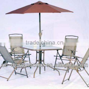 6 PCS 1X1 SLING/TEMPERED GLASS/STEEL OUTDOOR LEISURE CONVERSATION PATIO SET