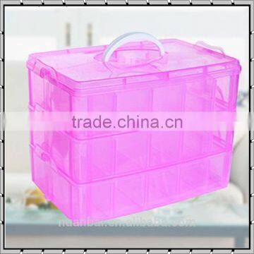 3-Layer Clear Pink Plastic organiser storage hobby craft box container case set