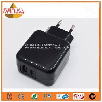 Двойной настенный зарядный прибор для путешествий с USB и Type-C