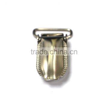 Nickel Plate High Quality Stamping Steel Metal Suspender Clip with plastic teeth inside for garment, cloth clip