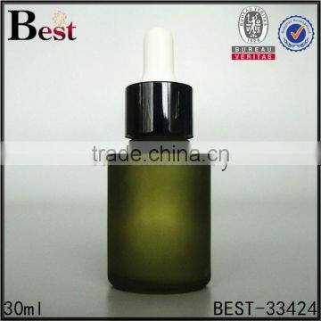 China Rosted Dark Green Cosmetic Lotion Essential Oil Perfume 30ml Glass Bottle With Dropper With pp White Dropper photo-3