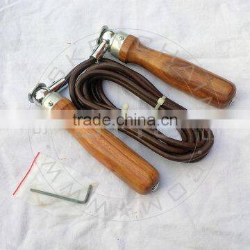 Leather Cord Swivel Jumping Rope with Wooden Handles