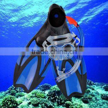 Professional fashion blue durable silicone snorkel and flipper sets