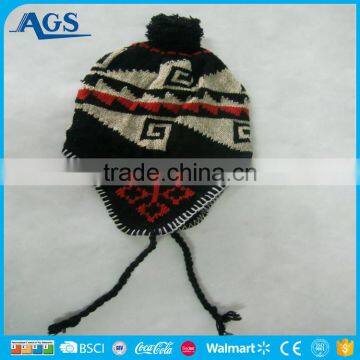 Colorful Warm Female Winter Beanie Hat With Strings