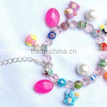 Italian Beads, Crystal Glass, Doll Clay Cartoon Bracelet (rainbow)